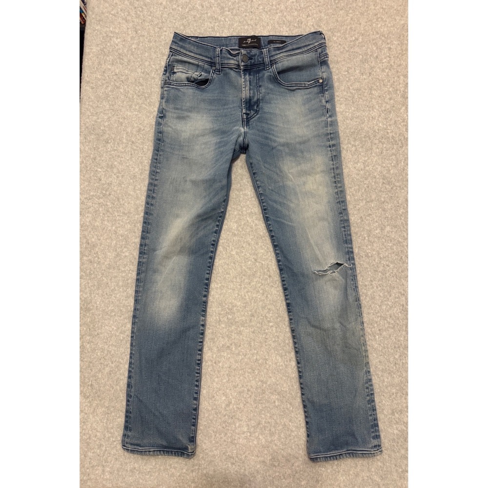 7 For All Mankind Slimmy Luxe Performance Light Wash Distressed Jeans Size 31
